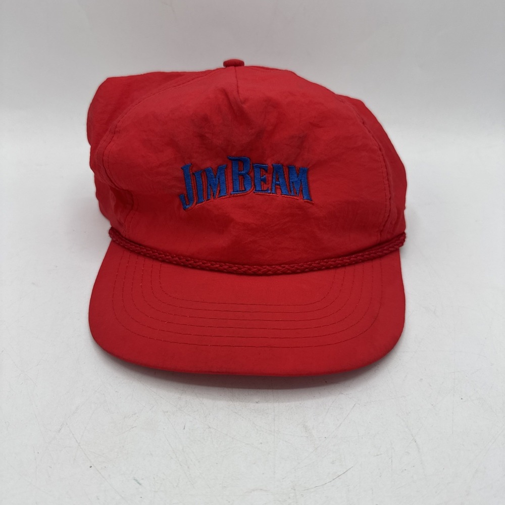 Jim Bean Hat Adults Red Snapback Cap Vintage 90s 80s Alcohol‎ Bourbon Whiskey